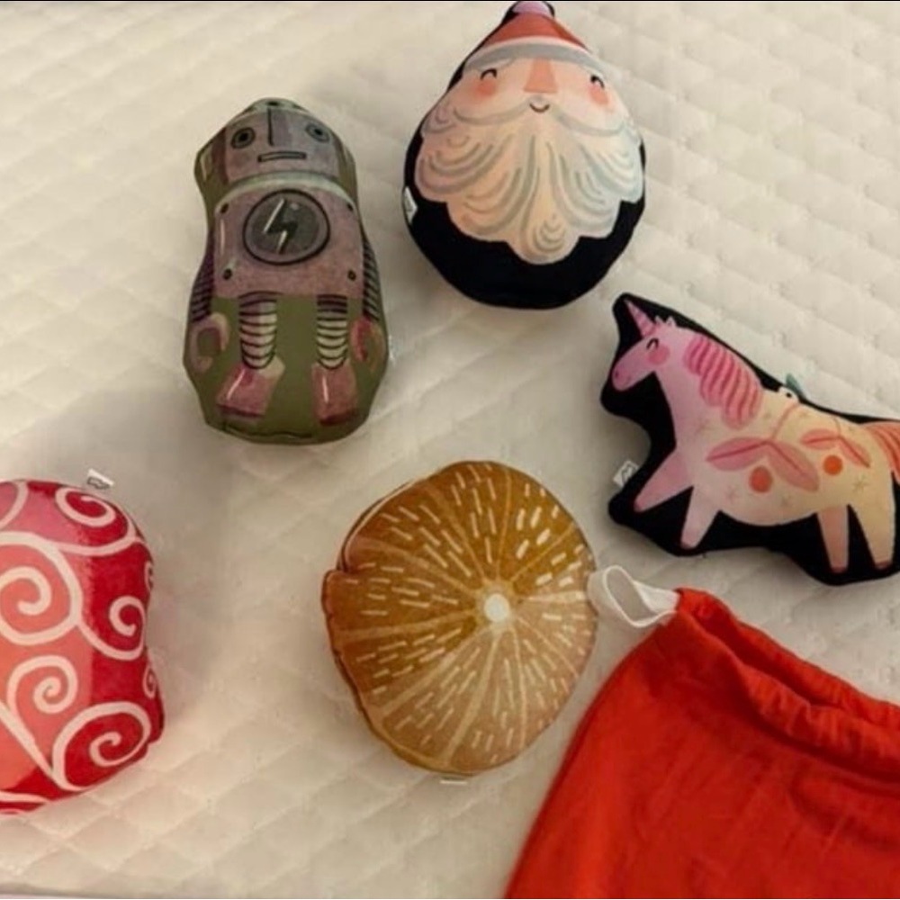 Plush Toy Set - Santa, Robot, Unicorn & Fruit Slice